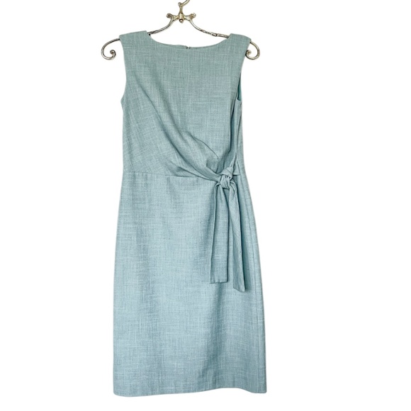 Ann Taylor Tie Waist Sheath Dress in Cross Weave Dusty Willow Green Size 0 - Picture 1 of 10